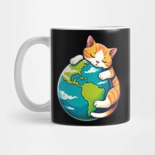 Embracing The Planet Sleeping Kitten Earth Day Globe Cat Mug